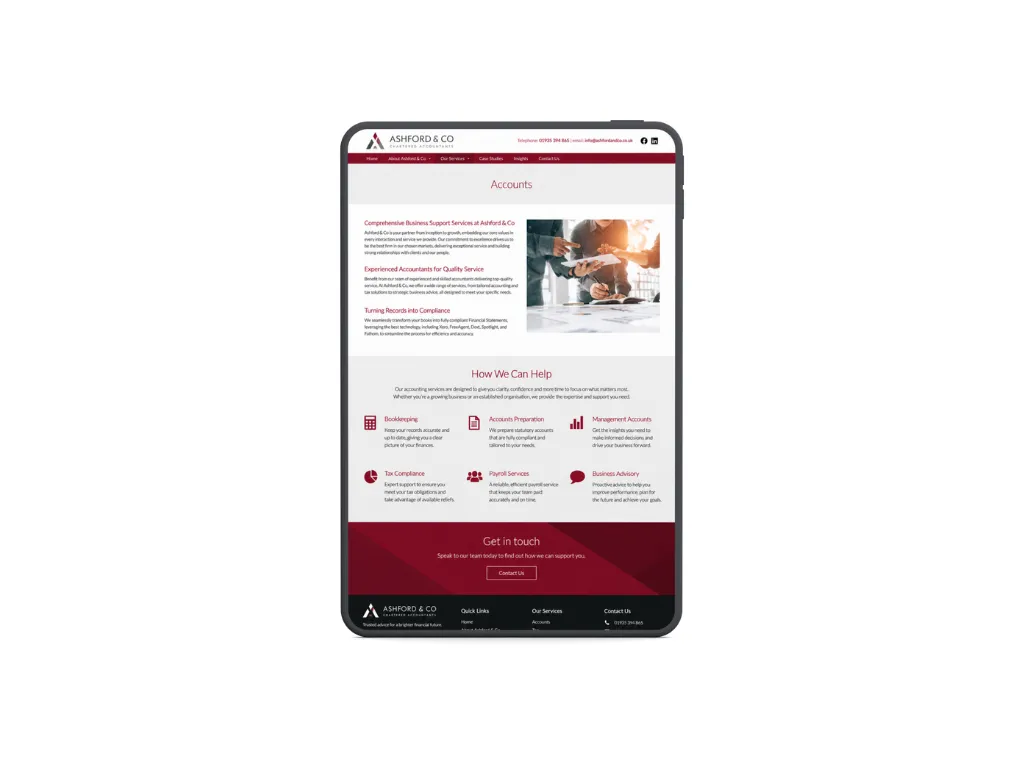 Contact page on the Ashford & Co website